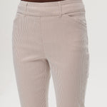 Camel striped super stretch pull-on capri with tummy control and functional pockets by Hilary Radley.
