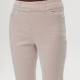Camel striped super stretch pull-on capri with tummy control and functional pockets by Hilary Radley.