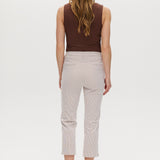Camel striped super stretch pull-on capri with tummy control and functional pockets by Hilary Radley.