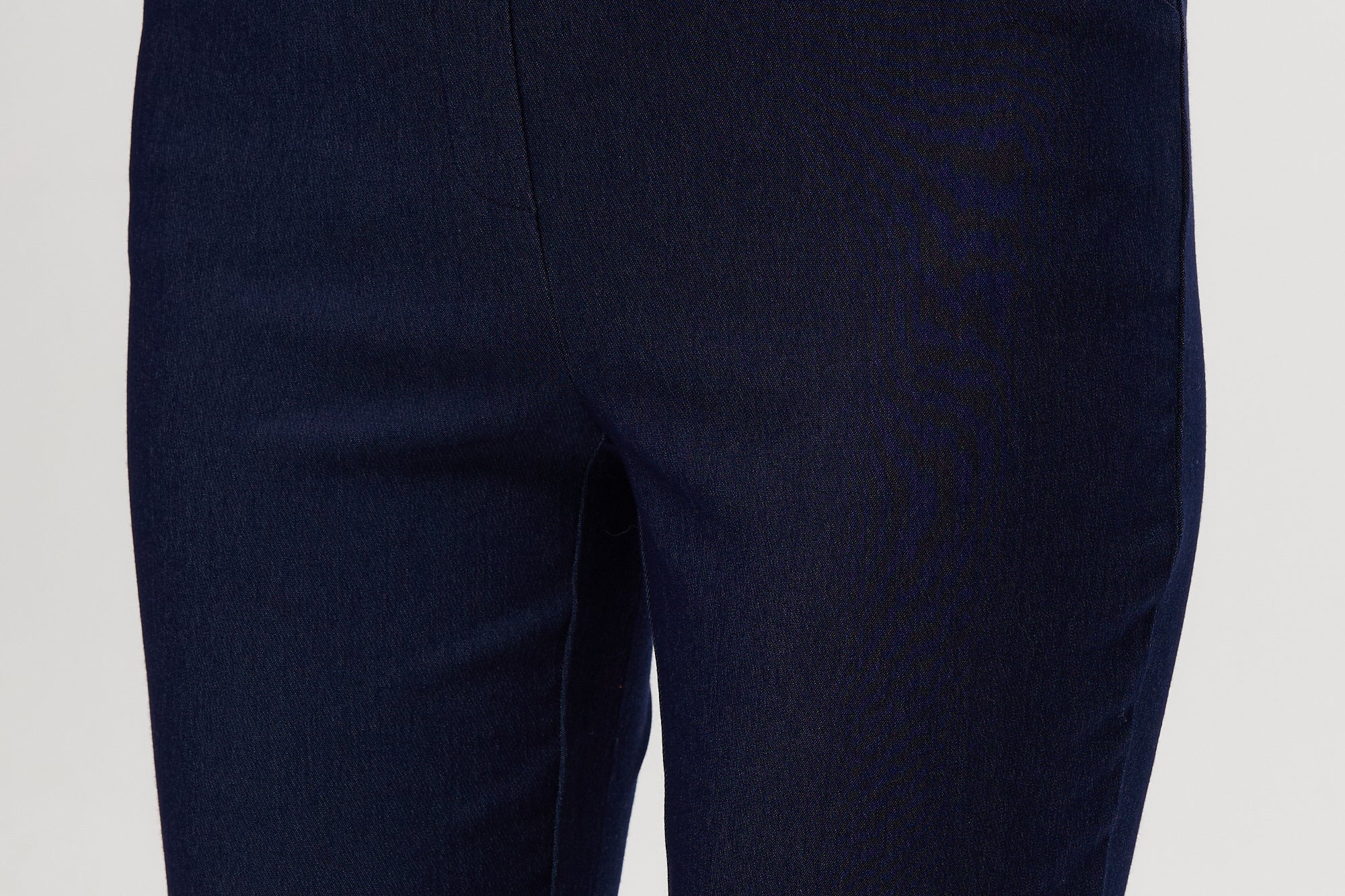 Navy Super Stretch Pull-On Capri Pants featuring functional front pockets and faux back pockets by Hilary Radley.