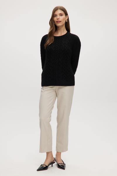 BLACK CABLE KNIT CREW NECK SWEATER – Hilary Radley