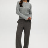 Grey Shaker Stitch Crew Neck Cardigan with button-front design by Hilary Radley.