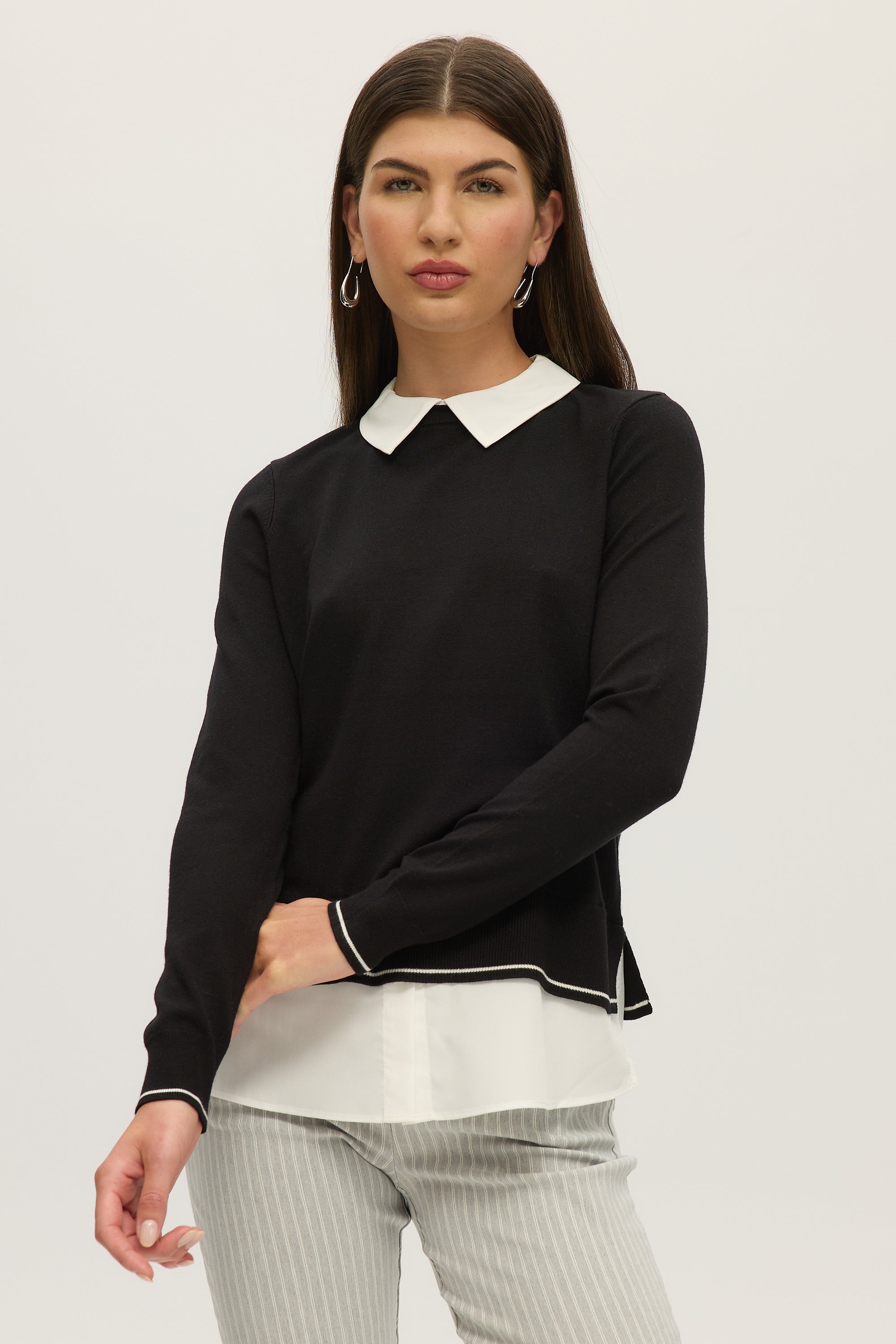BLACK V-NECK SWEATER TOP COMBO – Hilary Radley - Main Image