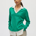 Green V-neck Sweater Top Combo front
