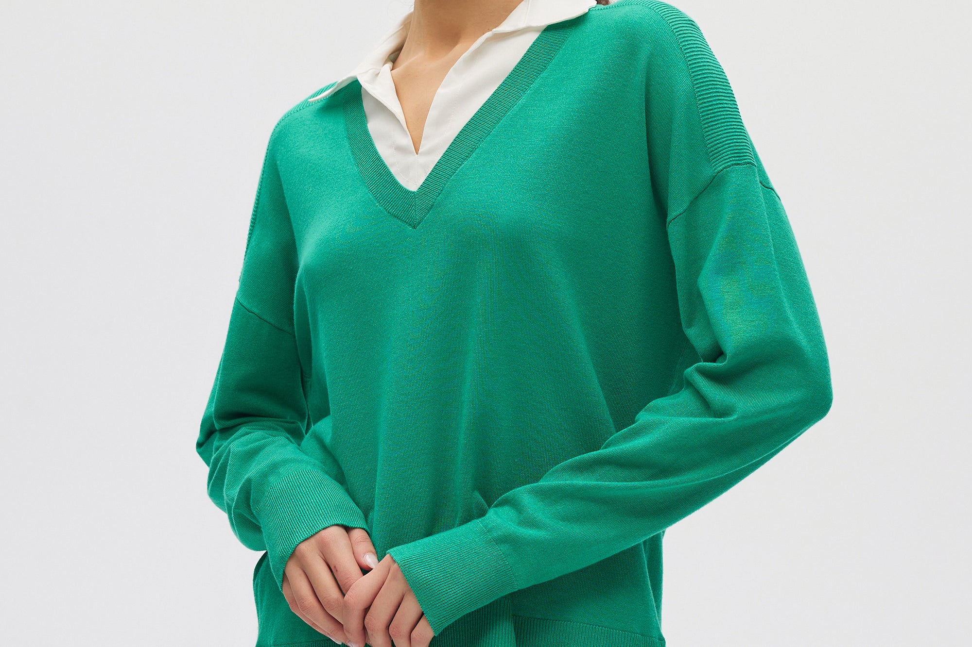 Green V-neck Sweater Top Combo side