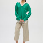 Green V-neck Sweater Top Combo full body