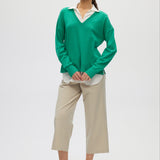 Green V-neck Sweater Top Combo full body