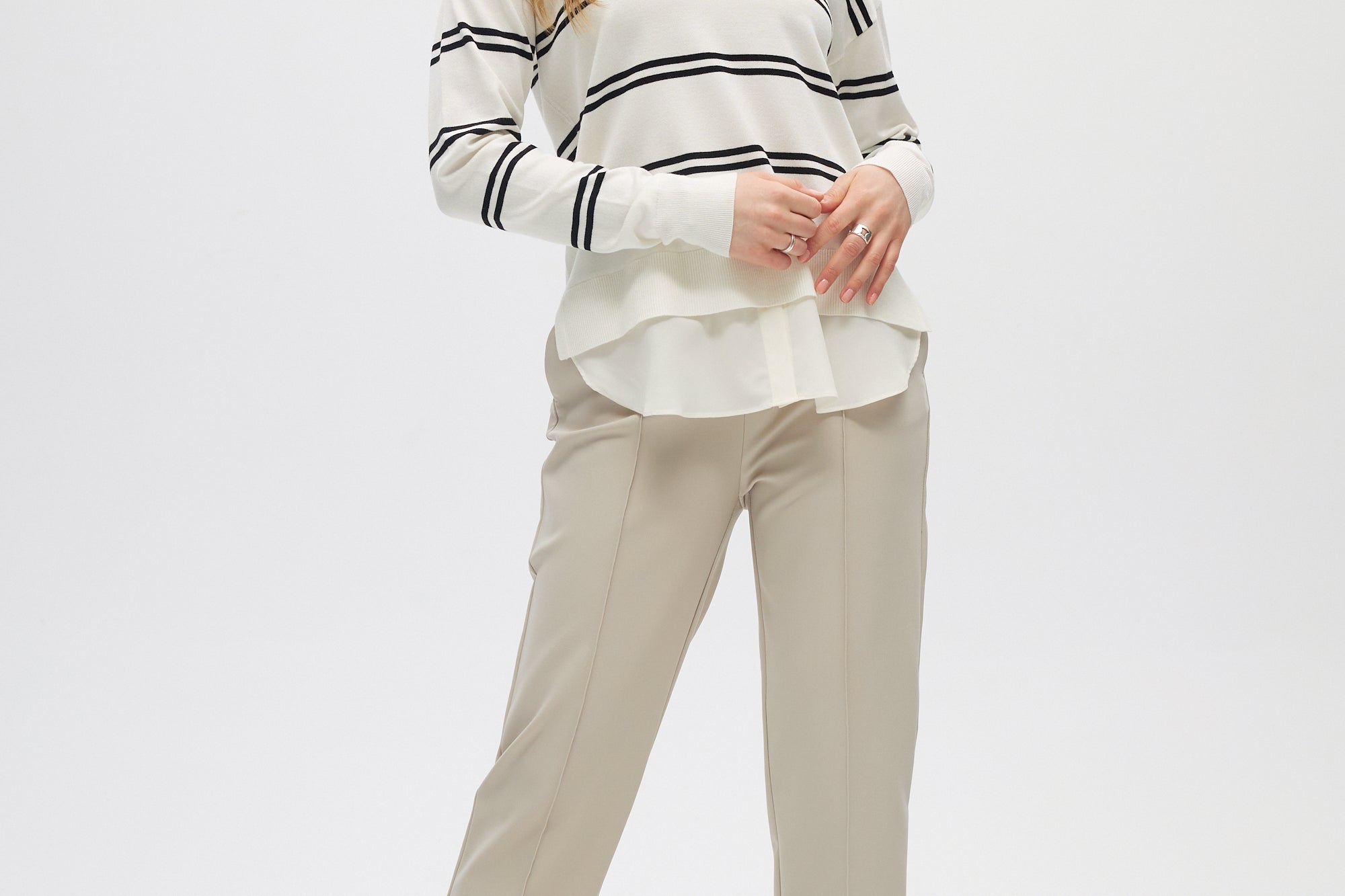 Off White V-neck Sweater Top Combo full body