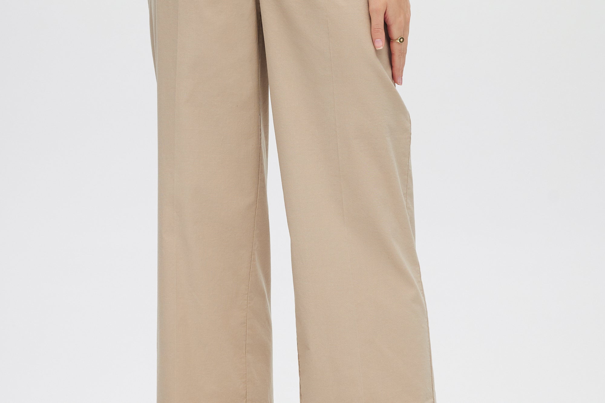 Beige Essential High-Rise Pants close up