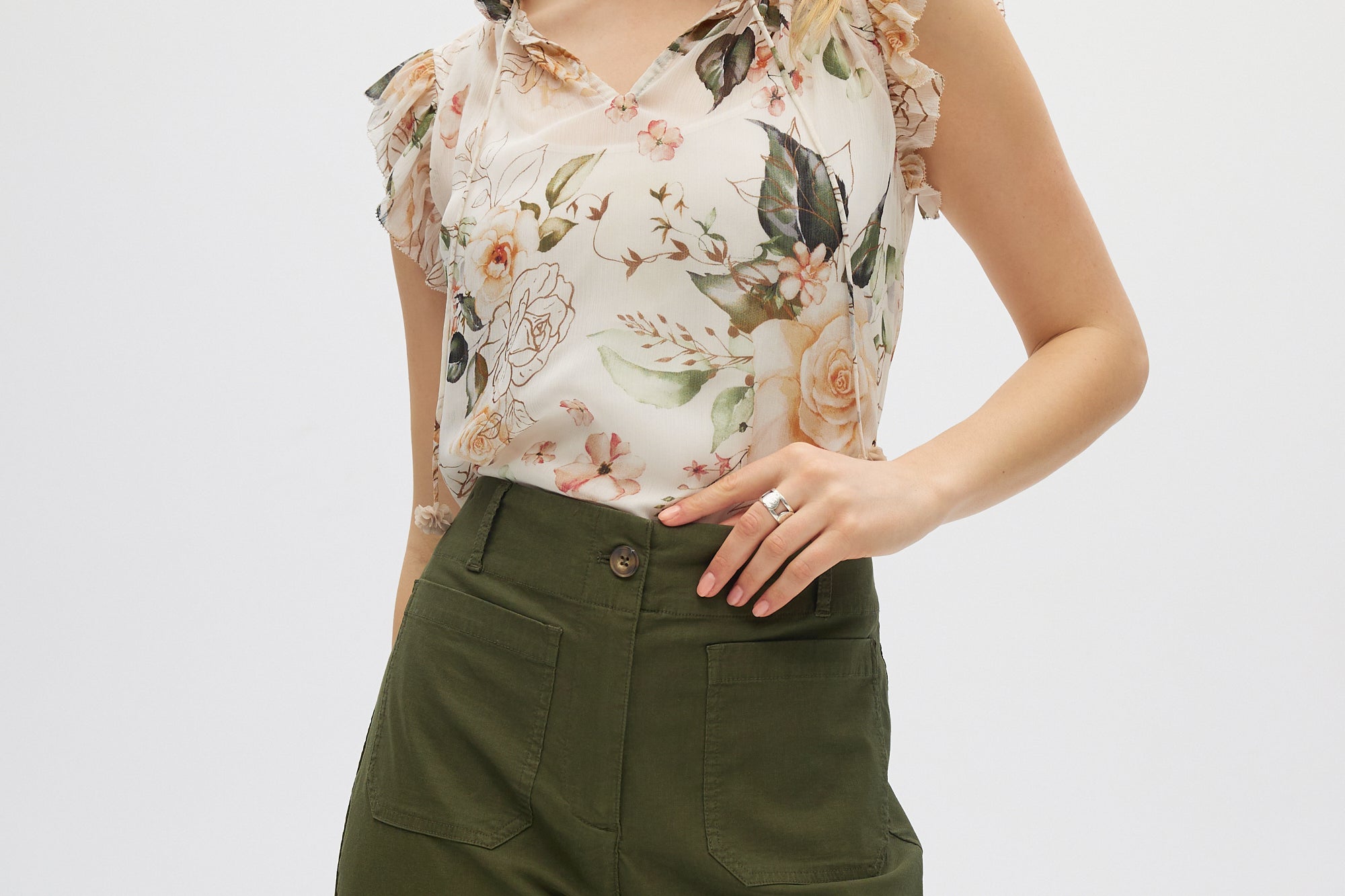 Olive Essential High-Rise Pants front 2