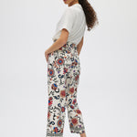 Cream Wide Leg Printed Pants With Floral Print back 