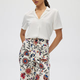 Cream Wide Leg Printed Pants With Floral Print front 2