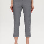 Navy checked slim leg pant featuring a pull-on waistband, part of a coordinated vest set by Hilary Radley.