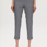 Navy checked slim leg pant featuring a pull-on waistband, part of a coordinated vest set by Hilary Radley.