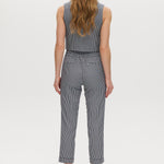 Navy checked slim leg pant and vest set featuring a pull-on waistband and button-front vest by Hilary Radley.