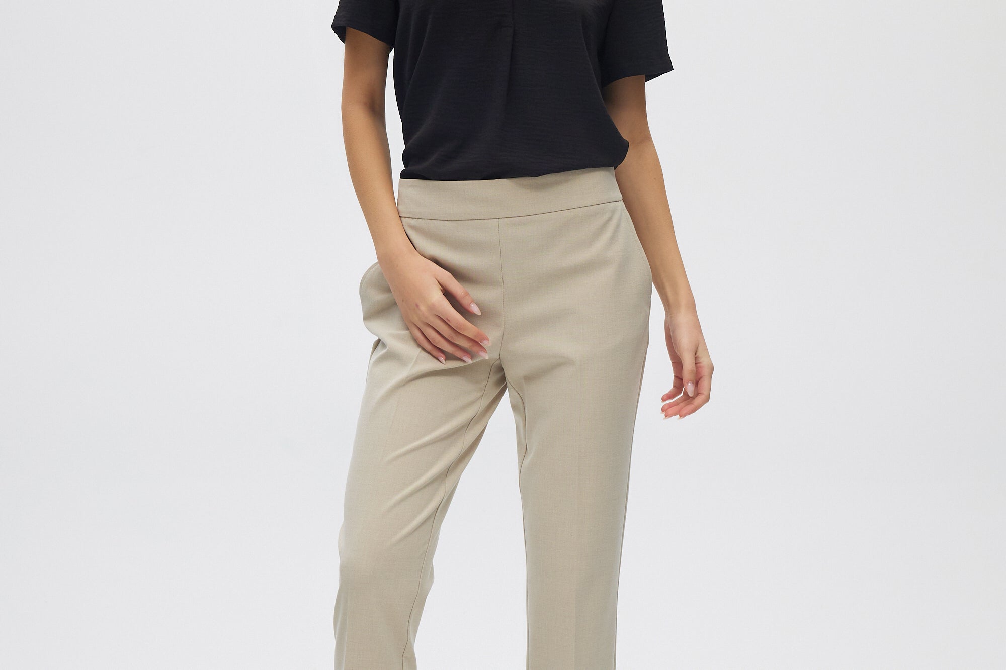 Beige Classic Straight Pants front