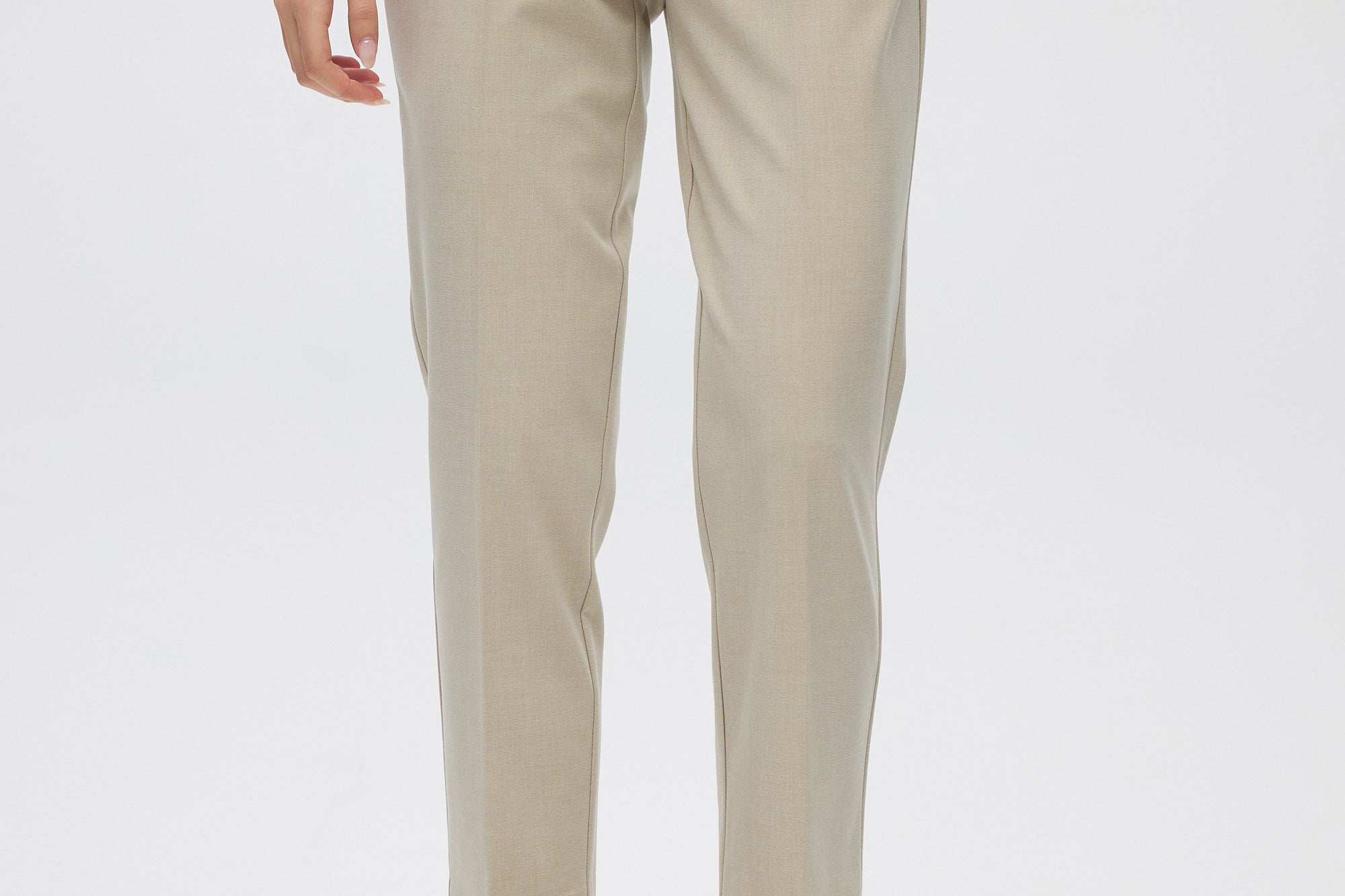 Beige Classic Straight Pants close up
