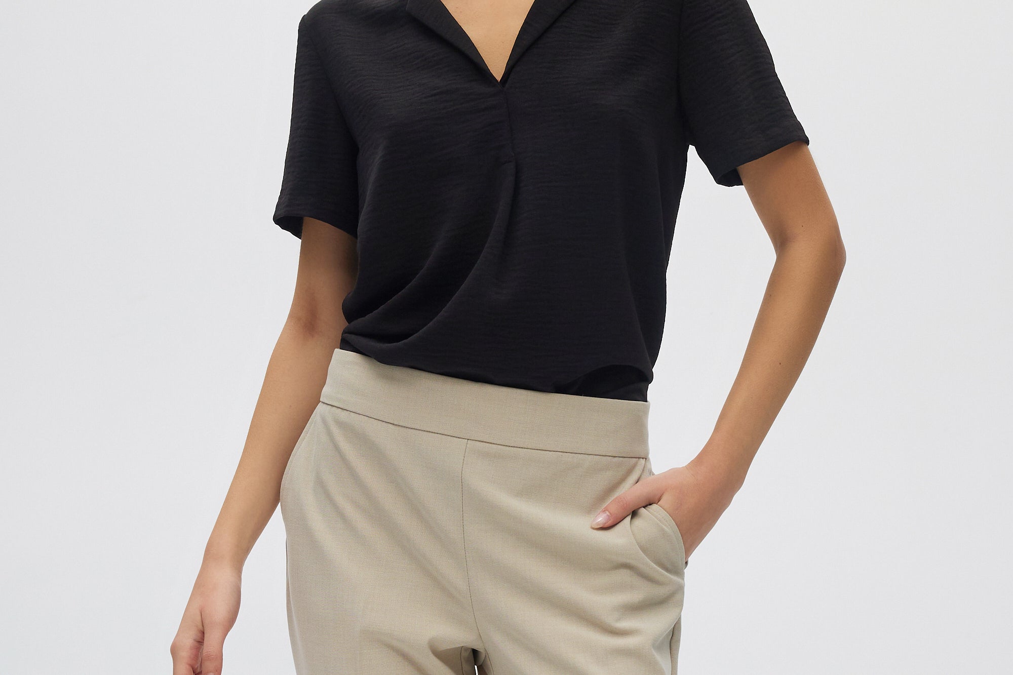 Beige Classic Straight Pants front 2