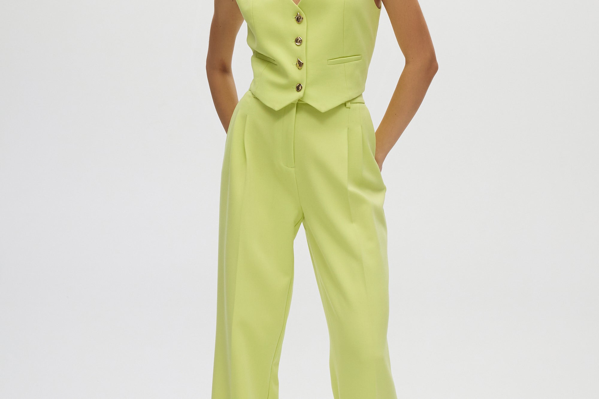 Lime Pleated Summer Pants front