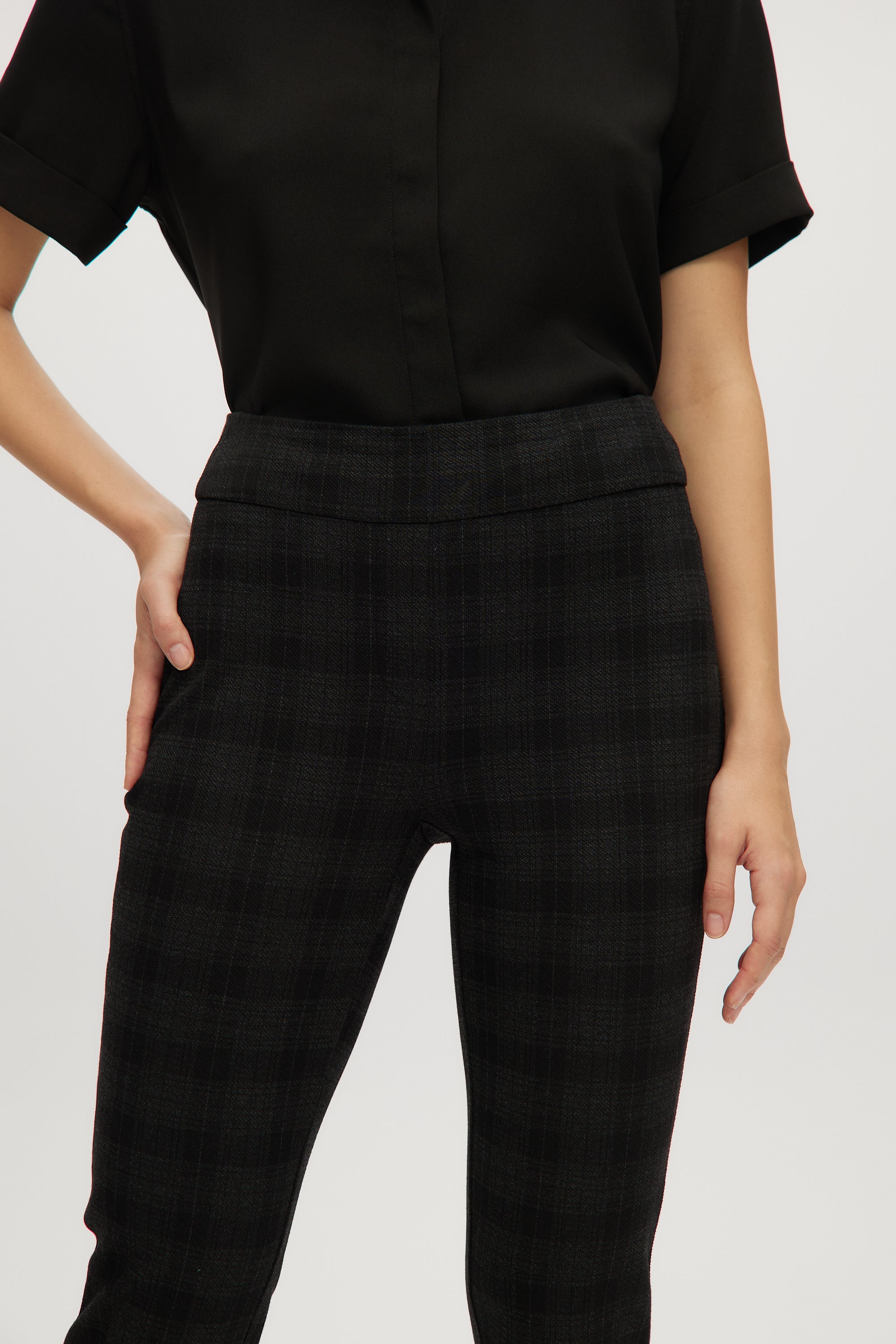 BLACK COMBO HIGH-WAISTED CIGARETTE LEG SUPER STRETCH PANTS