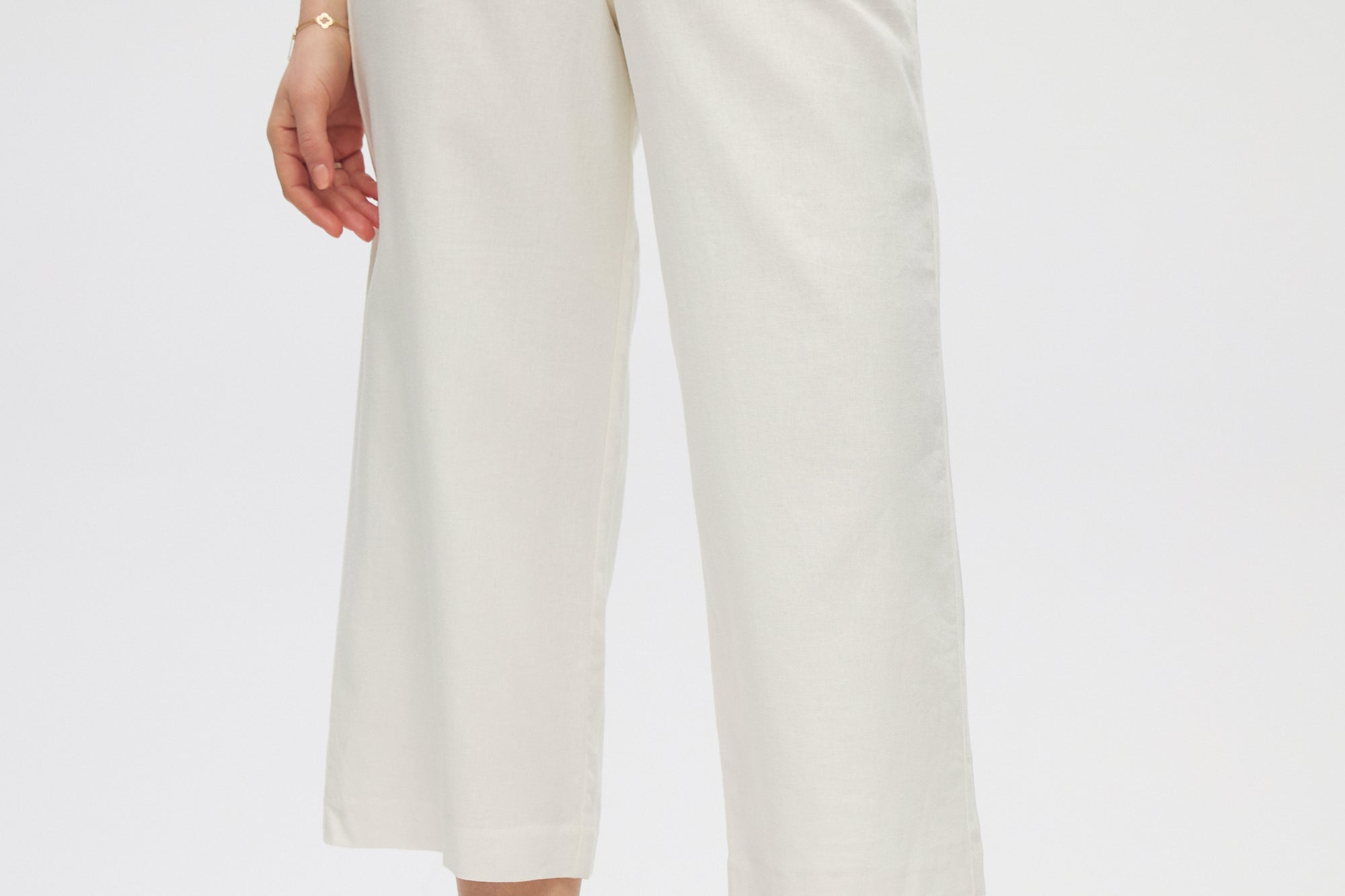 Ecru High-Rise Linen Pant close up