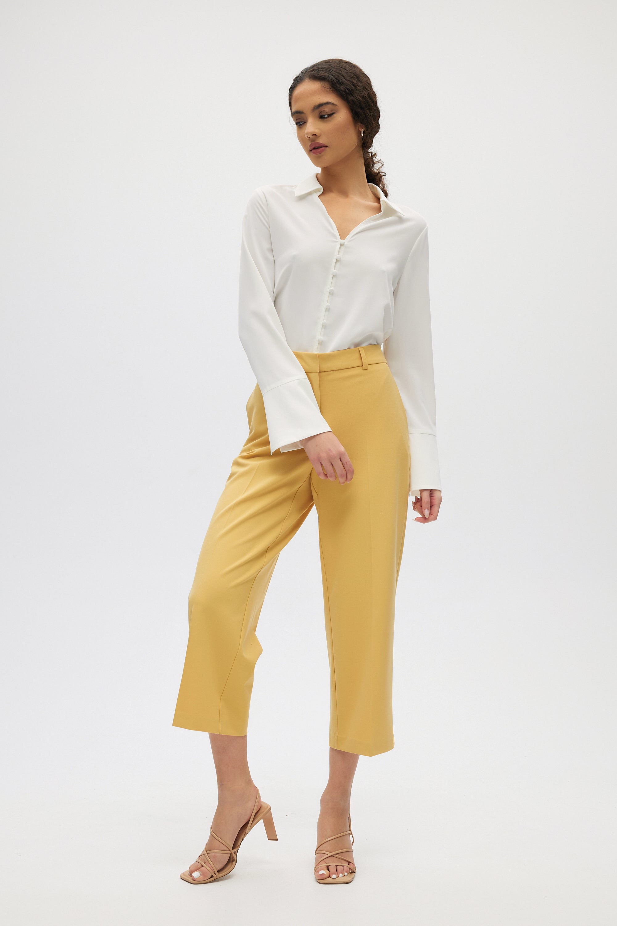 Mustard Cropped Wide Leg Pants