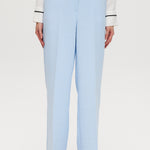 Sky wide-leg tailored pull-on pant with button closure and functional pockets by Hilary Radley.