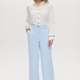 Sky wide-leg tailored pull-on pant with button closure and functional pockets.