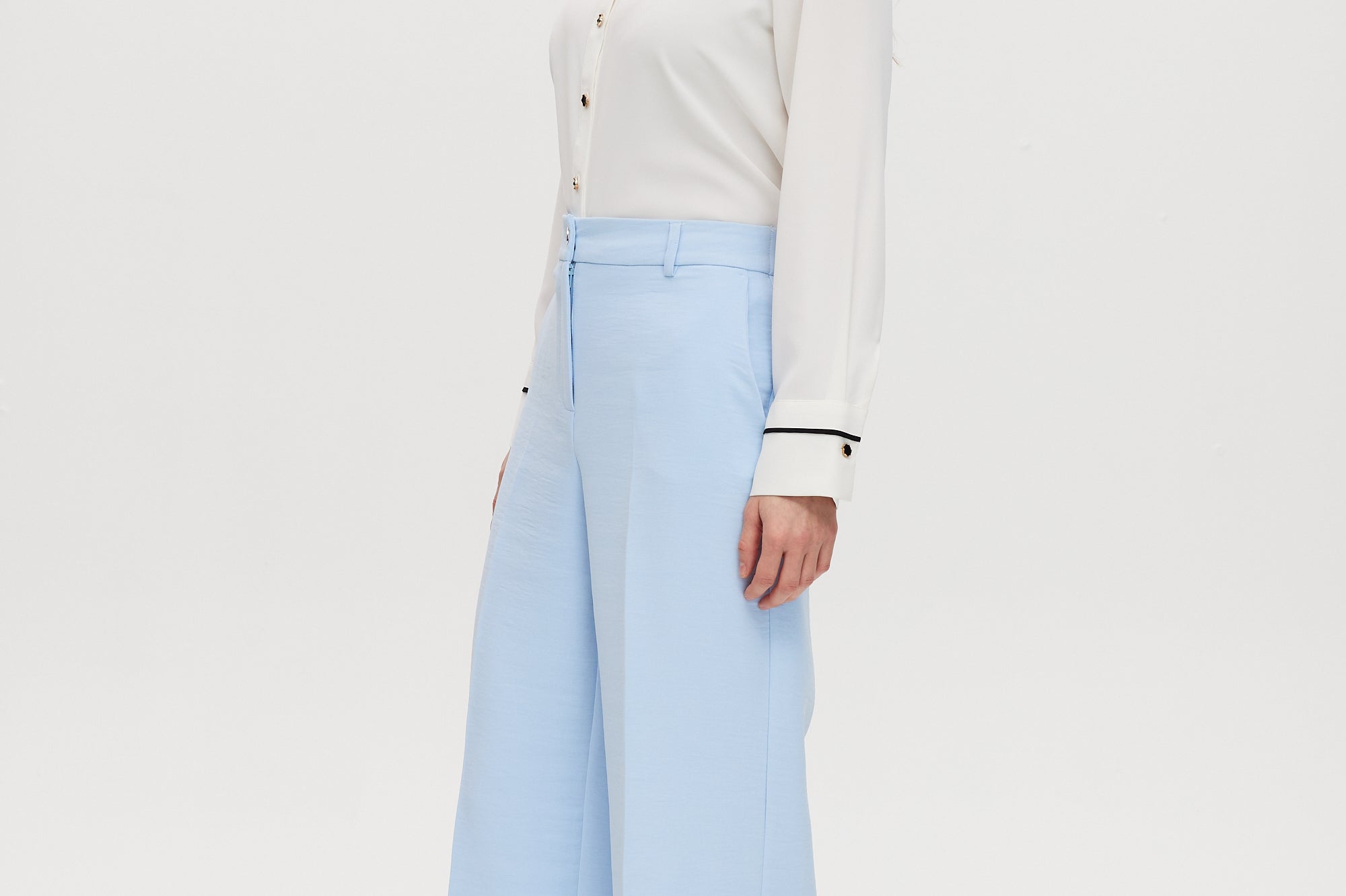 Sky wide-leg tailored pull-on pant featuring button closure and functional pockets by Hilary Radley.