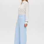 Sky wide-leg tailored pull-on pant featuring button closure and functional pockets by Hilary Radley.