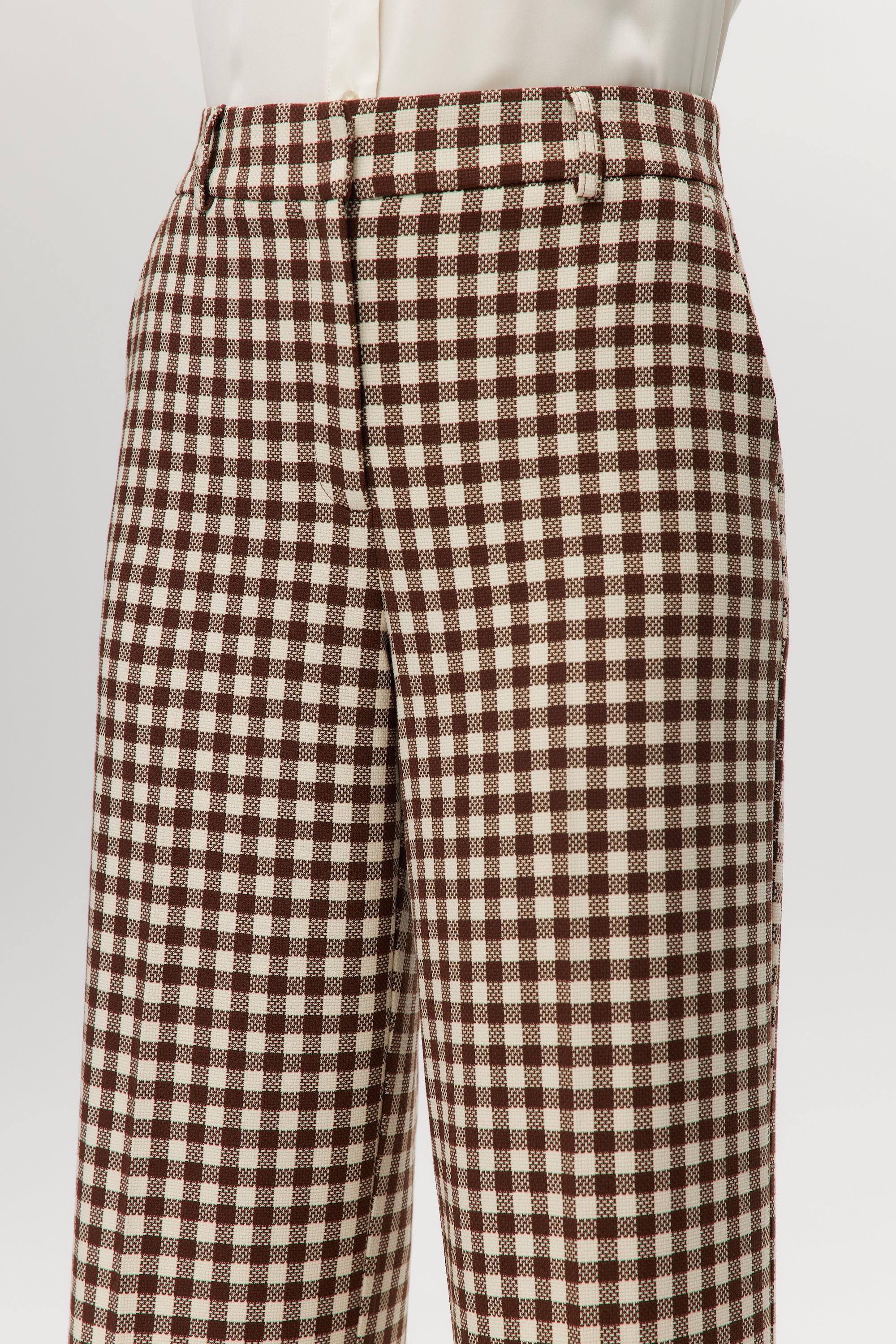 hilary radley ladies' plaid dress pant Brown Off-White Tailored Wide-Leg Plaid Pant