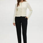 Black skinny leg pull-on pant with elastic waistband and side pockets