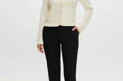 Black skinny leg pull-on pant with elastic waistband and side pockets