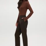 Heather Chocolate Skinny Leg Pull-On Pant featuring an elastic waistband and pockets by Hilary Radley.