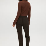 Heather Chocolate Skinny Leg Pull-On Pant featuring an elastic waistband and pockets by Hilary Radley.