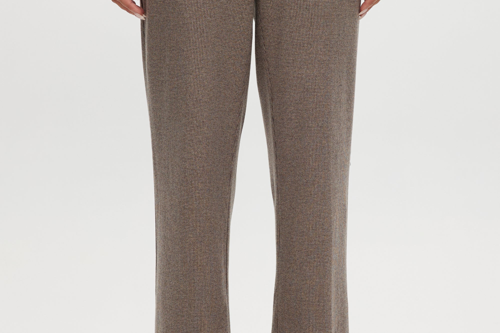Brown Combo Herringbone Straight Leg Pants featuring textured knit and pockets by Hilary Radley.