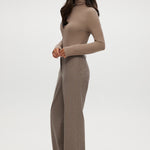 Brown Combo Herringbone Straight Leg Pant featuring a textured knit and pockets by Hilary Radley.