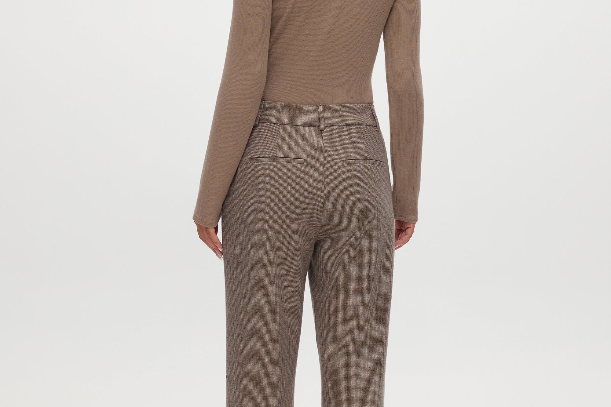 Brown Combo Herringbone Straight Leg Pants featuring textured knit and pockets by Hilary Radley.