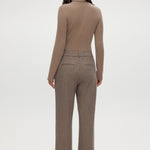 Brown Combo Herringbone Straight Leg Pants featuring textured knit and pockets by Hilary Radley.