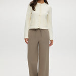 Heather Cashew straight-leg pull-on pant with elastic waistband and drawstring.