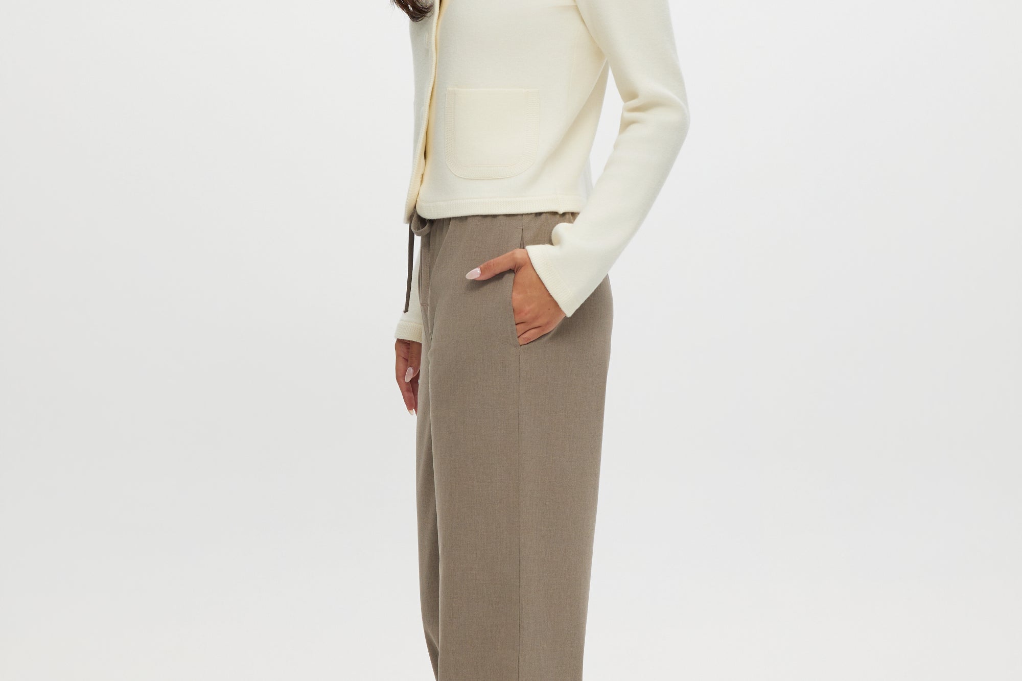 Heather Cashew straight-leg pull-on pant featuring an elastic waistband and drawstring by Hilary Radley.