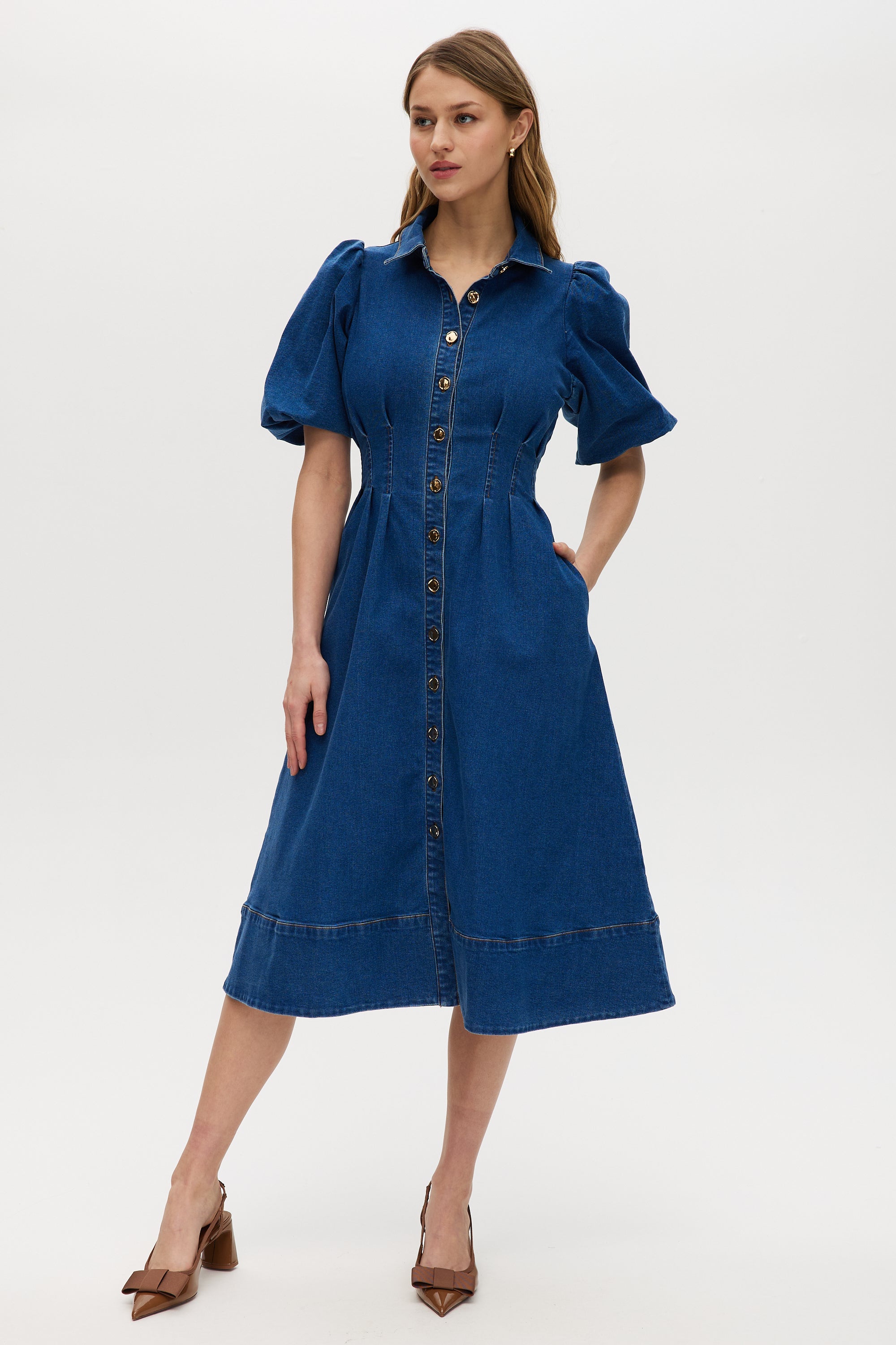 Puff-Sleeve Denim Shirt Dress – Hilary Radley