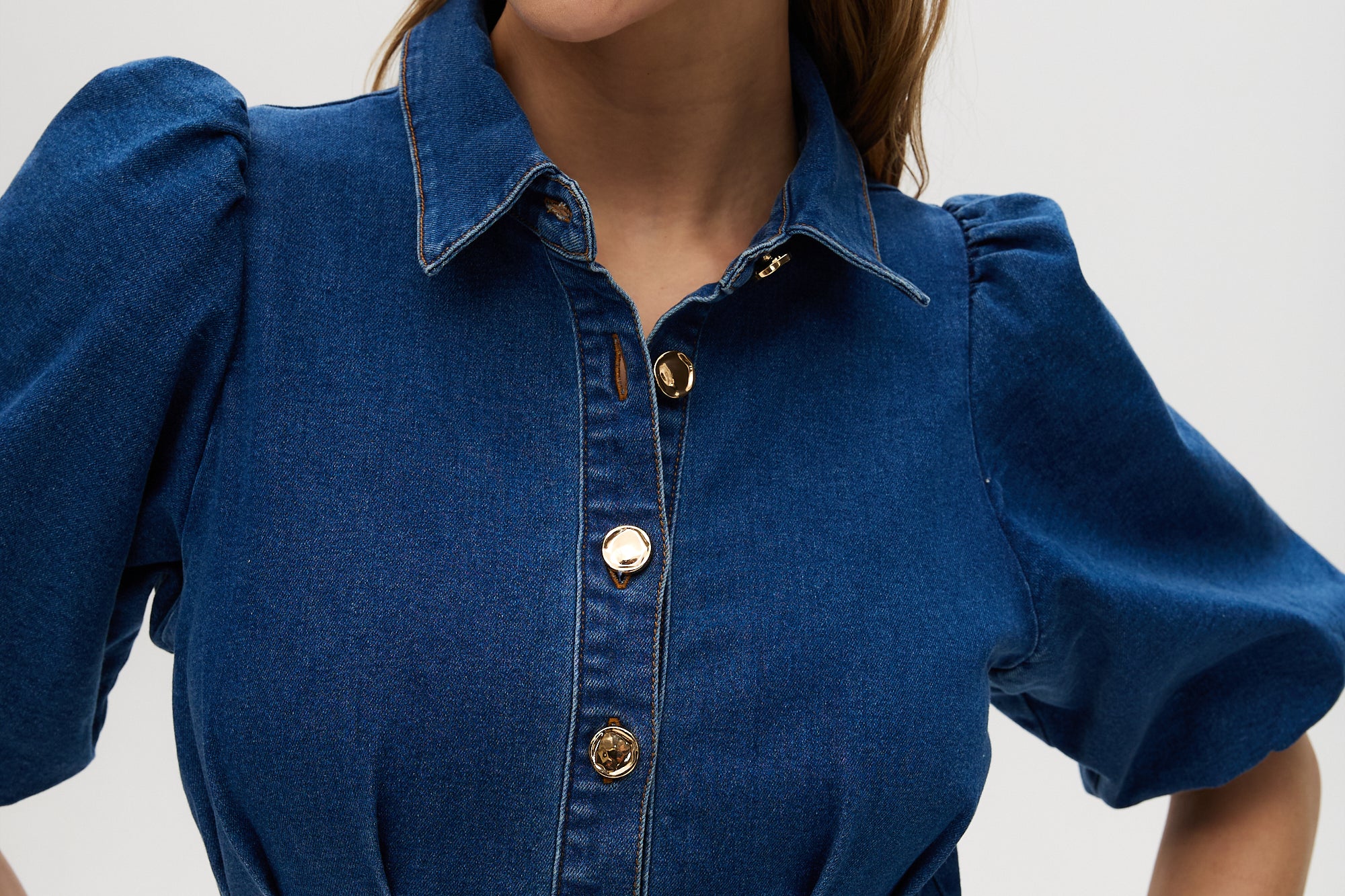 puff sleeve shirt dress Ruffle this style is here for a limited time (and absolutely primed to sell out fast) Puff-Sleeve Denim Shirt Dress