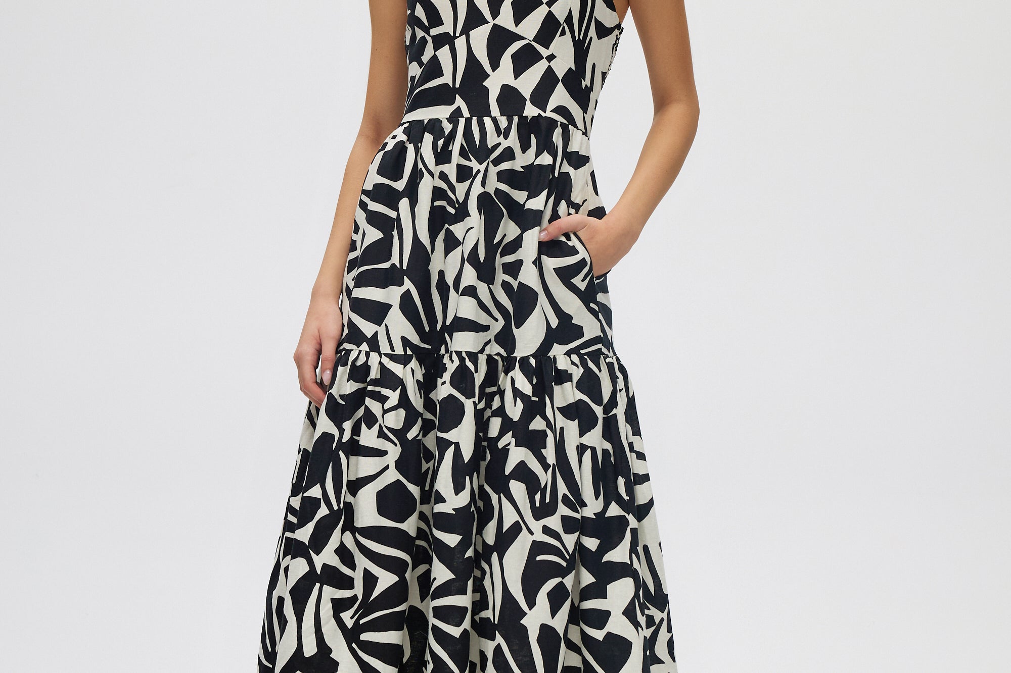 Black Linen Maxi Summer Dress front