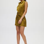 Olive Satin Belted Romper side
