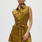 Olive Satin Belted Romper front 2