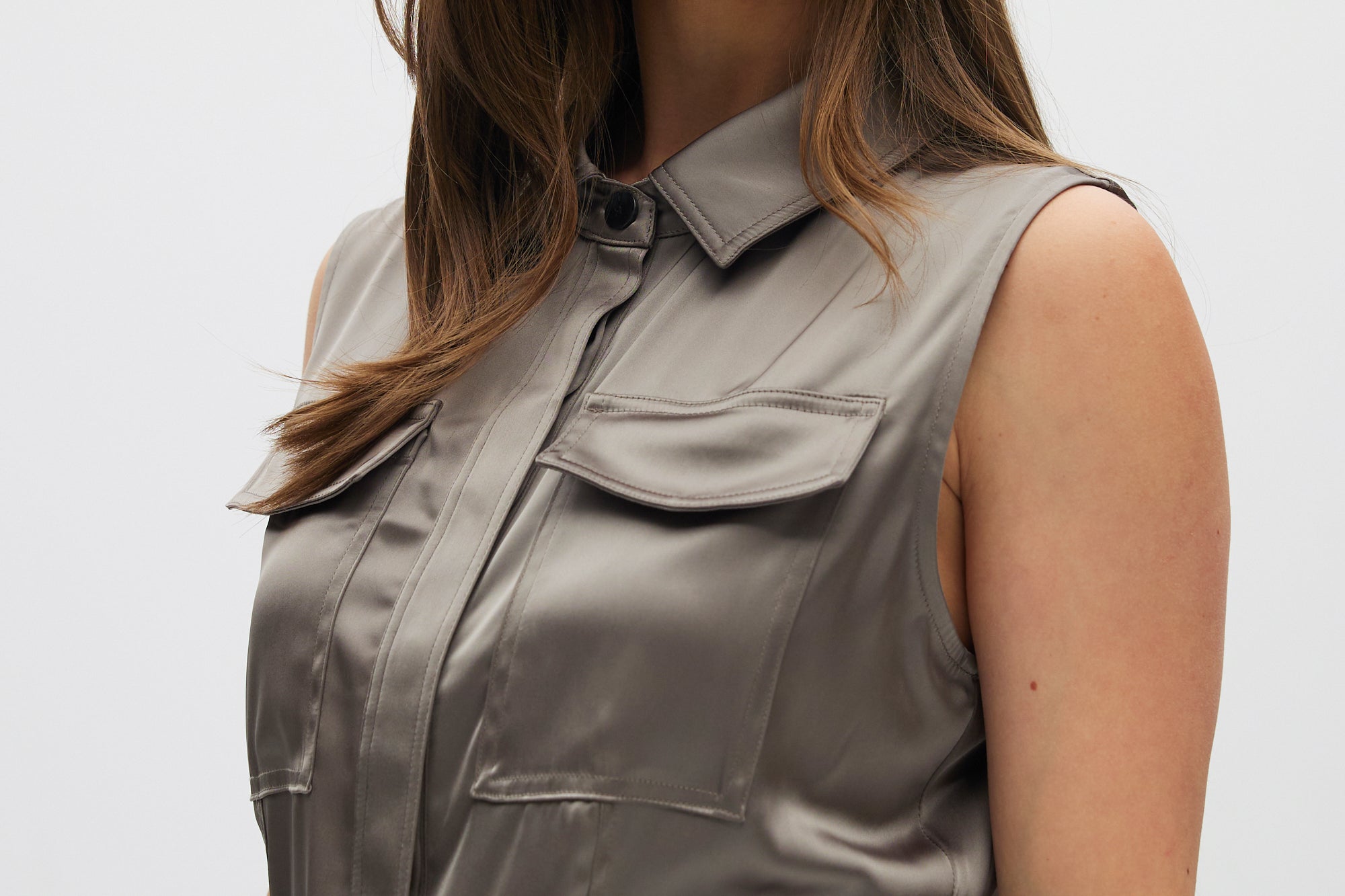 Sea Salt Satin Belted Romper close up