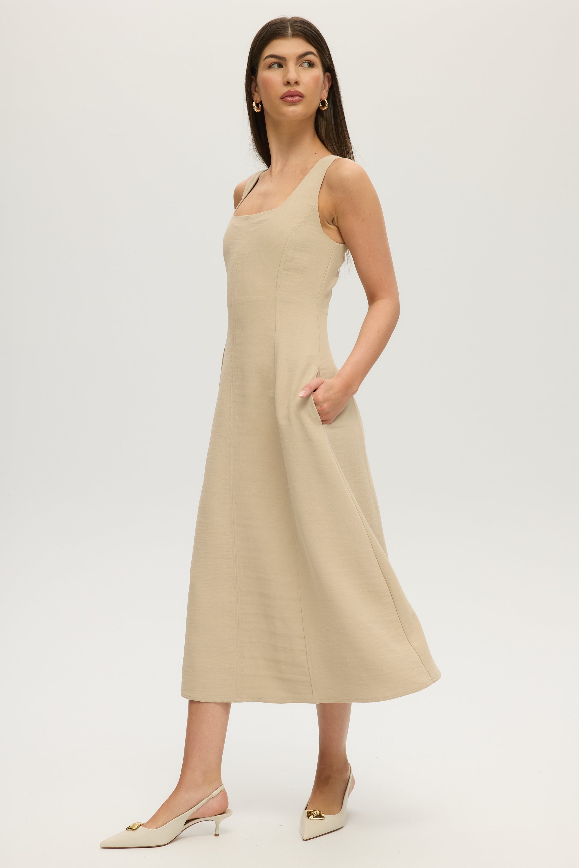 BEIGE CRINKLE CREPE CARDIGAN & DRESS 2PCS SET Hilary Radley BEIGE CRINKLE CREPE CARDIGAN & DRESS 2PCS SET Hilary Radley