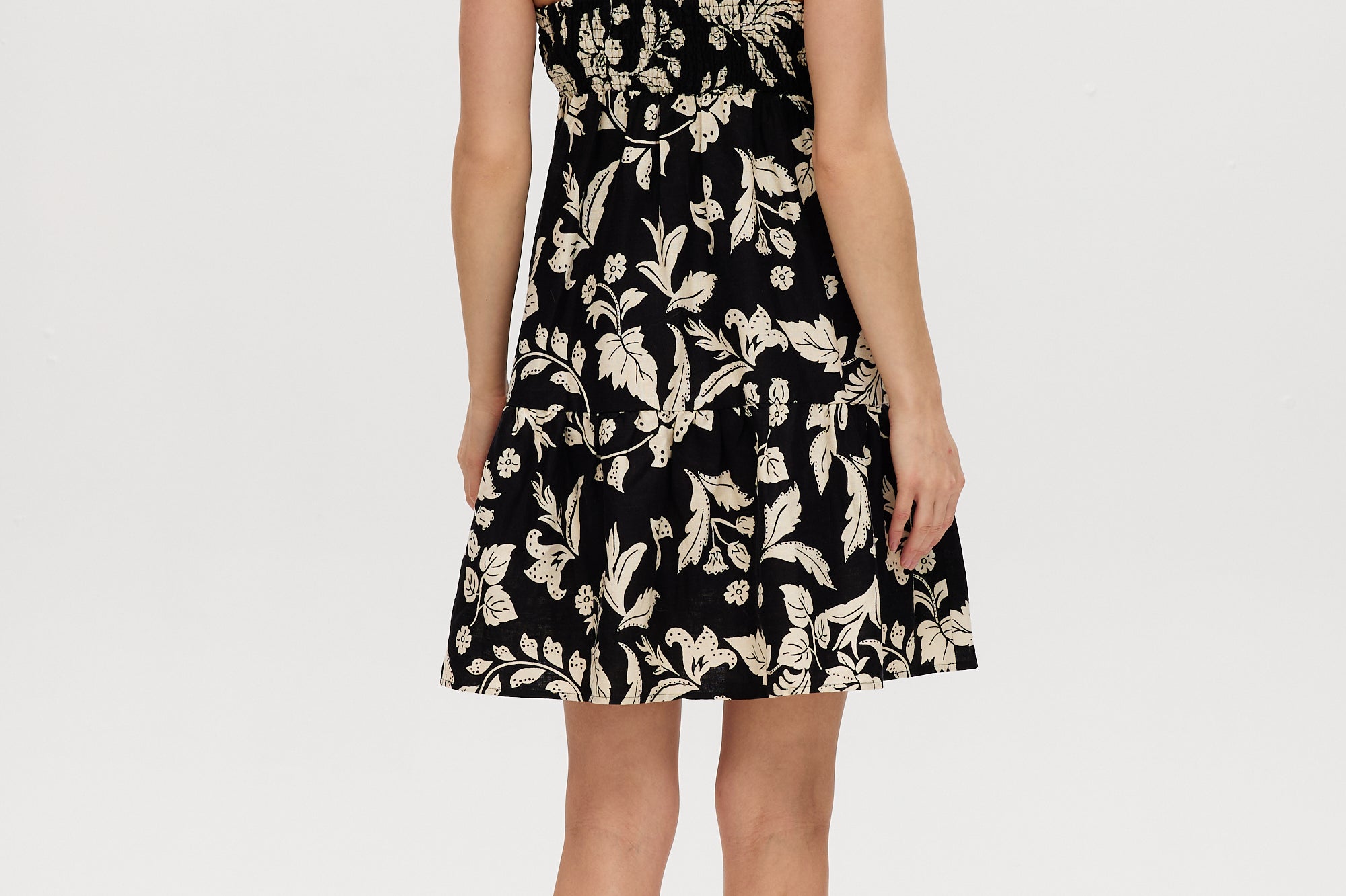 Black Printed Linen Blend Tired Midi Dress – Hilary Radley