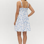 Sky floral printed linen blend midi dress featuring a square neck and sleeveless design by Hilary Radley.